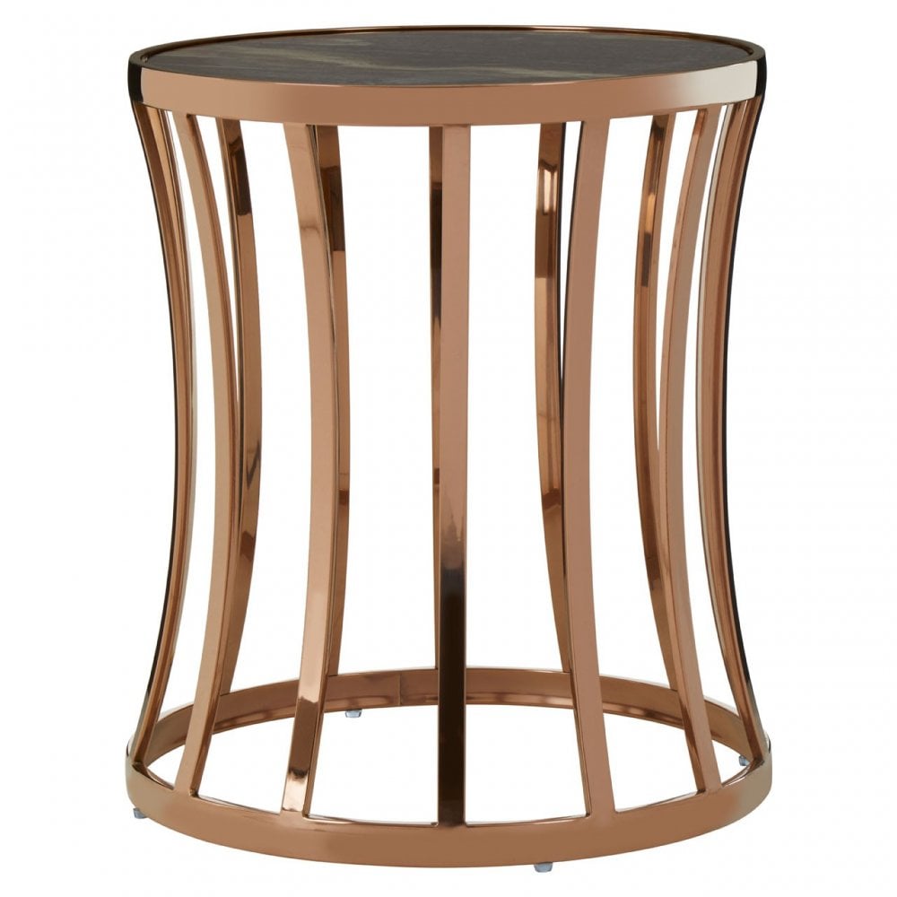 Tula Rose Gold Finish Round Side Table, Rose Gold