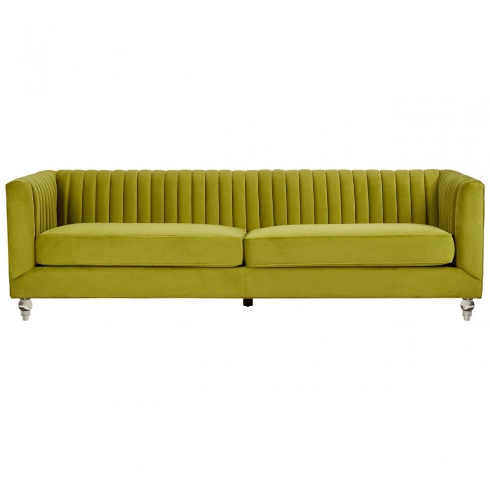 Brasa 3 Seat Green Velvet Sofa, Green