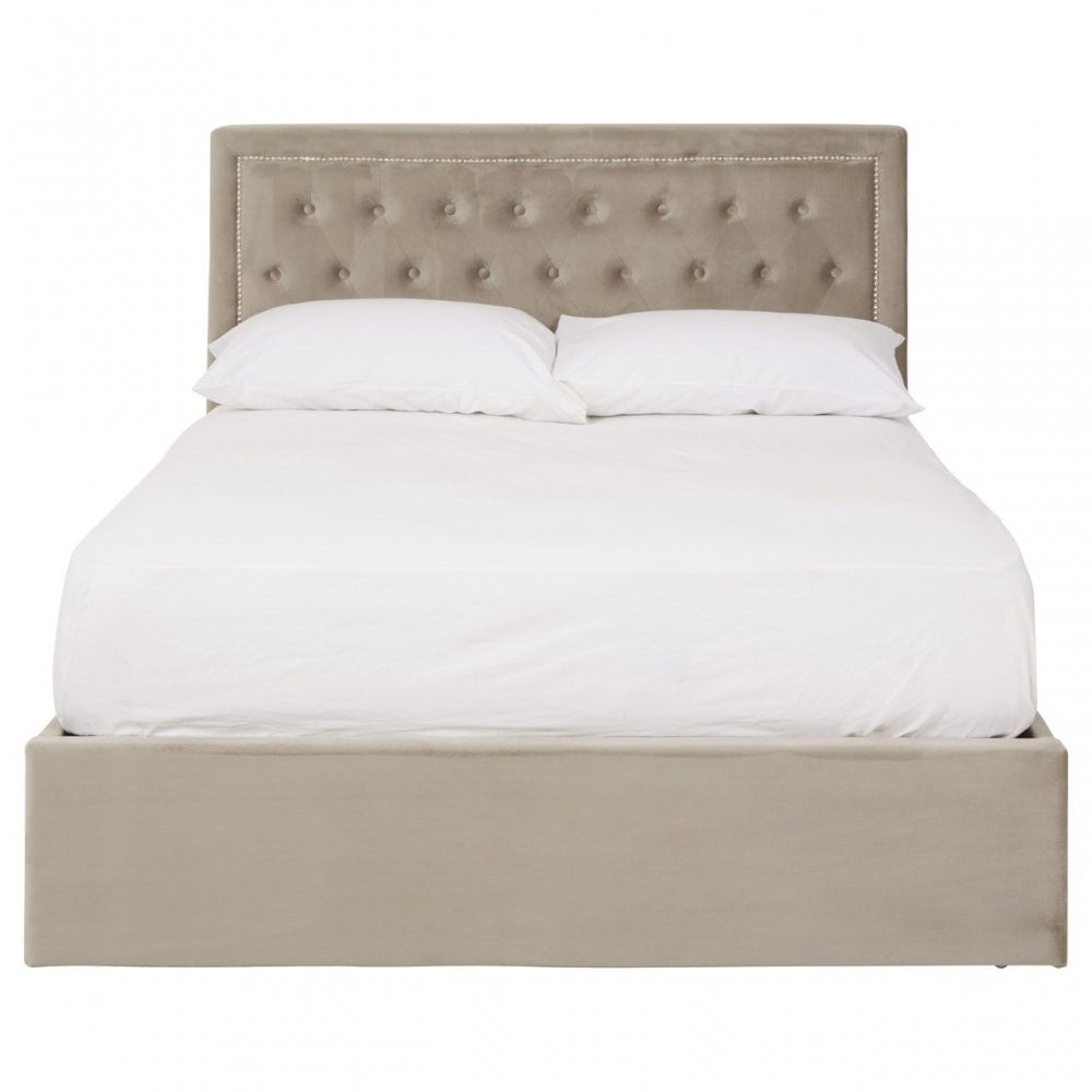 Hannah Mink Velvet Double Ottoman Bed, Beige
