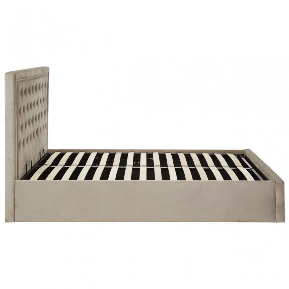 Hannah Mink Velvet Double Ottoman Bed, Beige