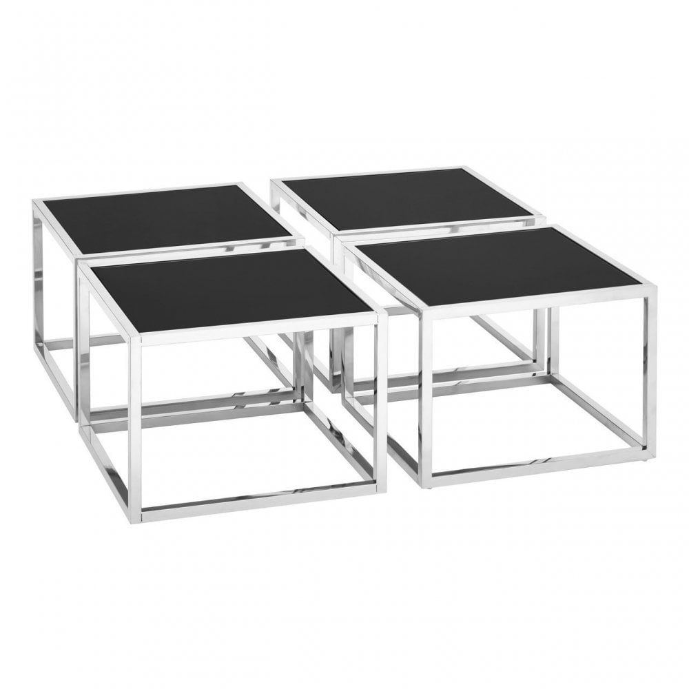 Horizon Silver Coffee Table And Stools Set, Black