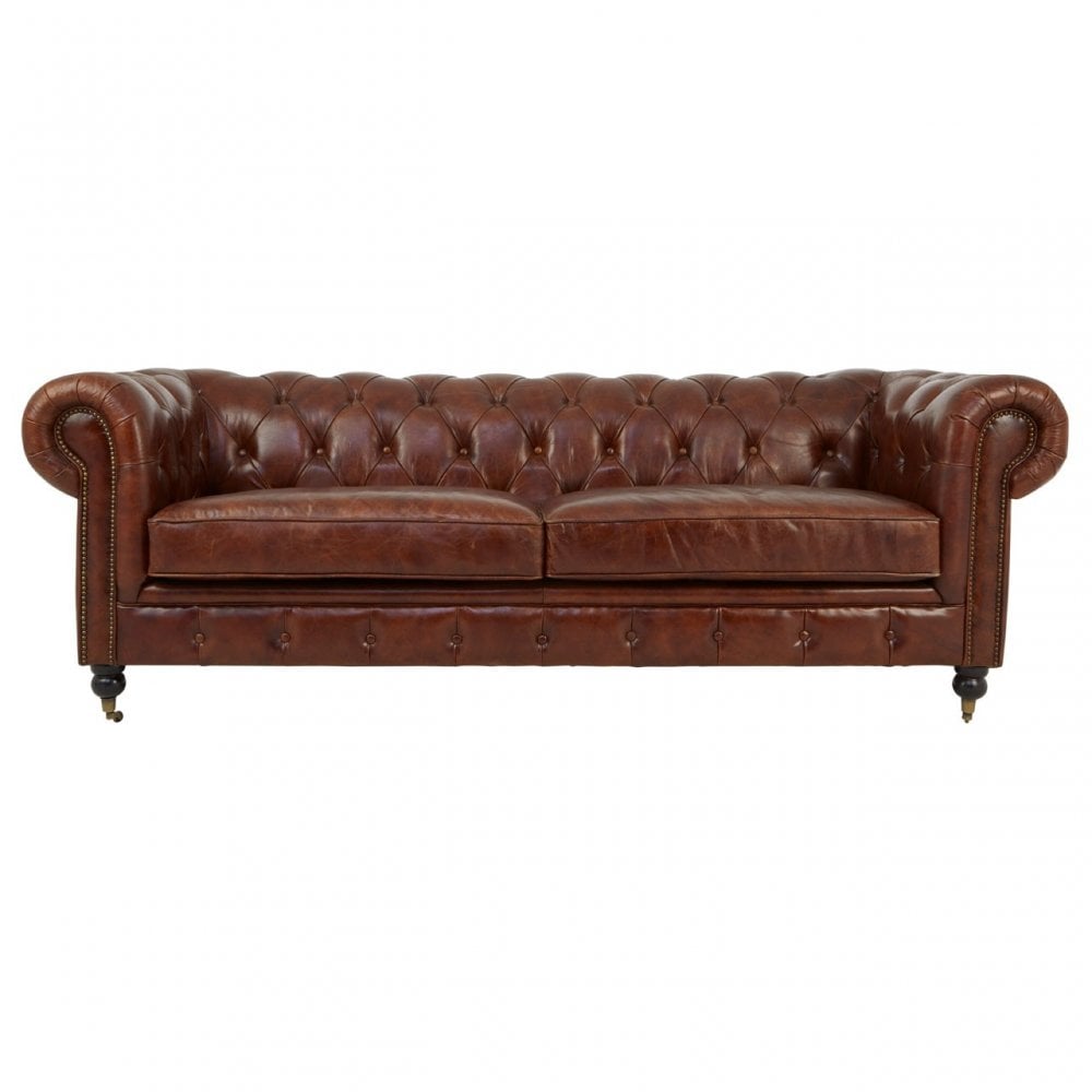 Victor Dark Grey Leather Chesterfield Sofa, Grey