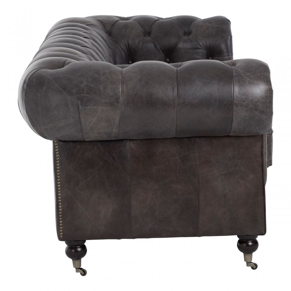 Victor Dark Grey Leather Chesterfield Sofa, Grey