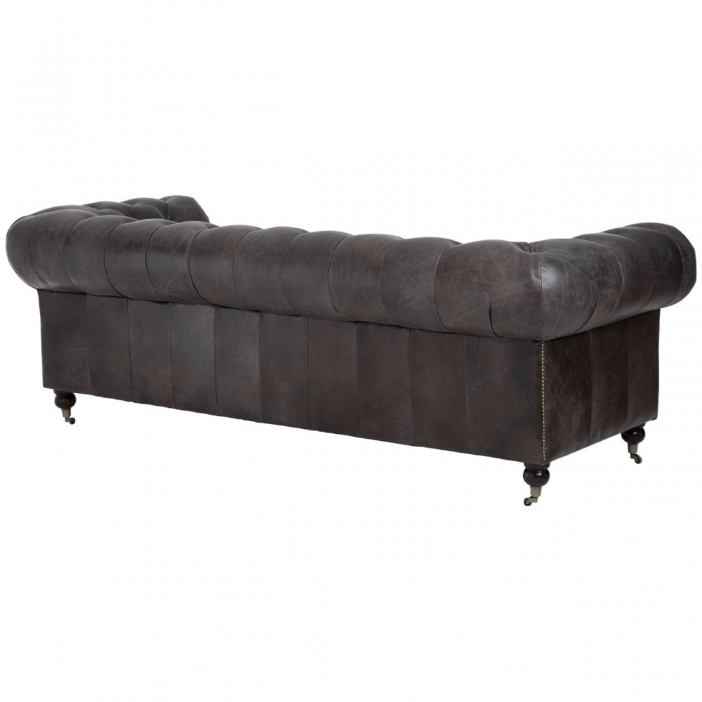 Victor Dark Grey Leather Chesterfield Sofa, Grey