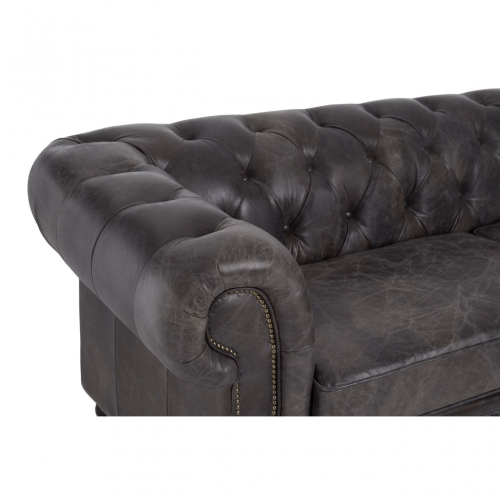 Victor Dark Grey Leather Chesterfield Sofa, Grey