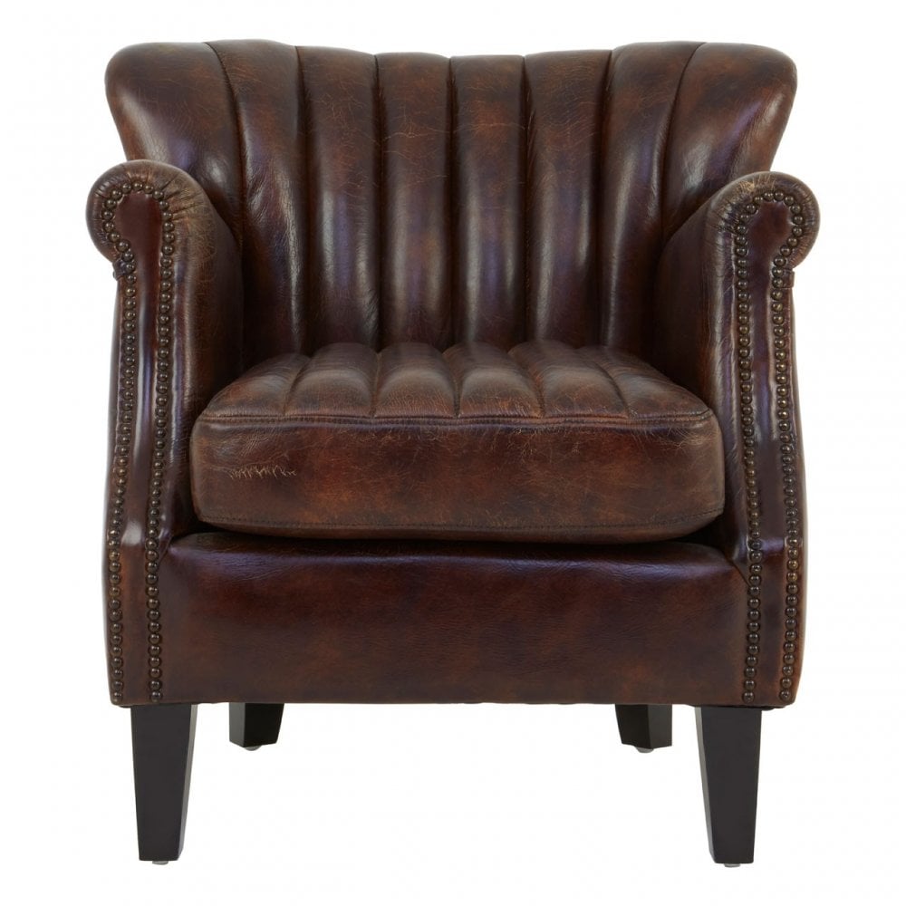 Victor Winged Brown Leather Armchair, Brown