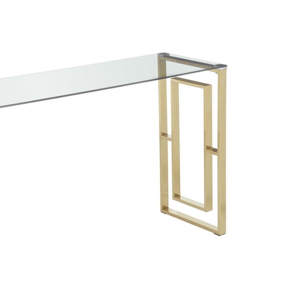 Allure Gold Finish Square Legs Console Table, Gold