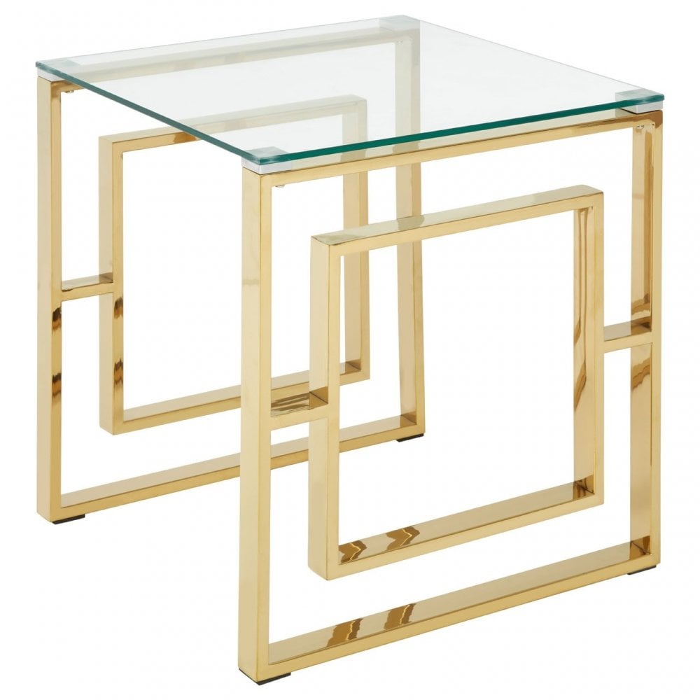 Allure Gold Finish Square Legs End Table, Gold