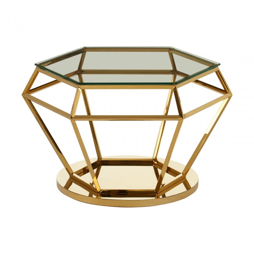 Allure Large Gold Finish Diamond End Table, Gold