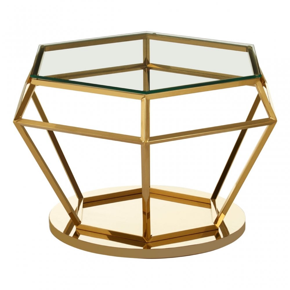 Allure Large Gold Finish Diamond End Table, Gold