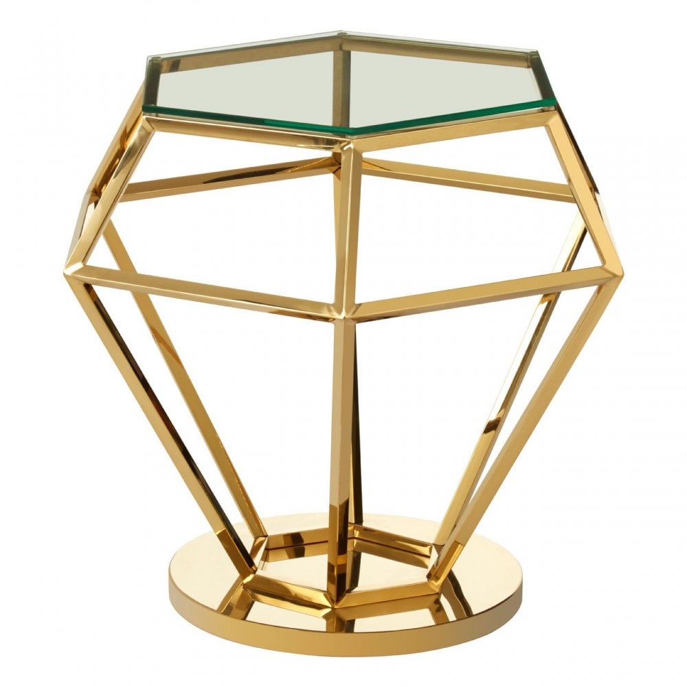 Allure Small Gold Finish Diamond End Table, Gold