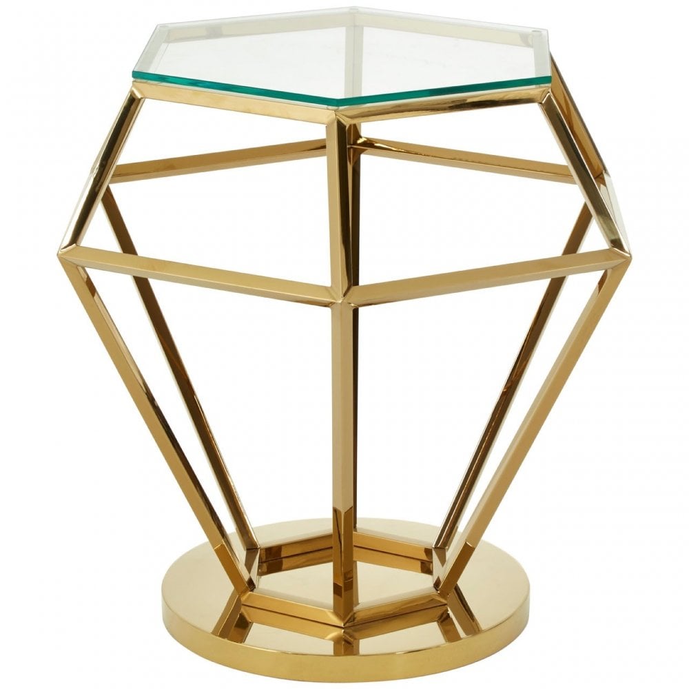 Allure Small Gold Finish Diamond End Table, Gold
