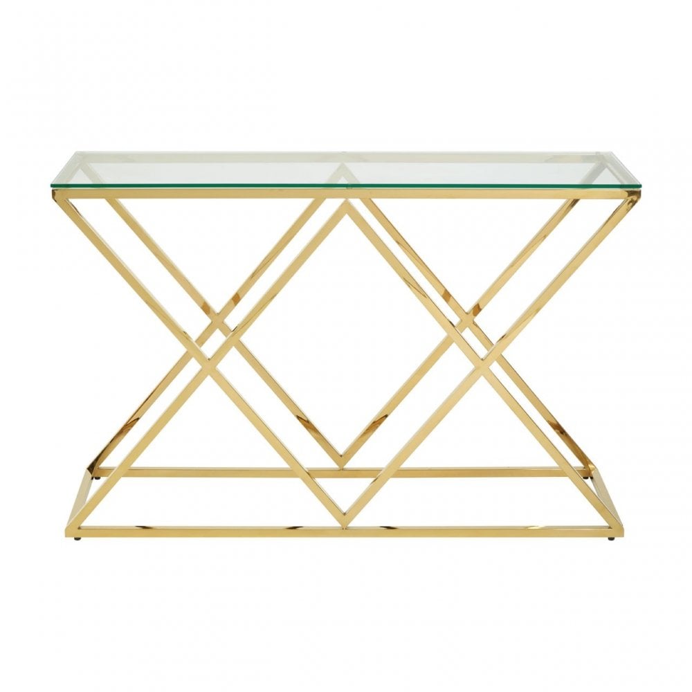 Allure Gold Finish Console Table, Gold