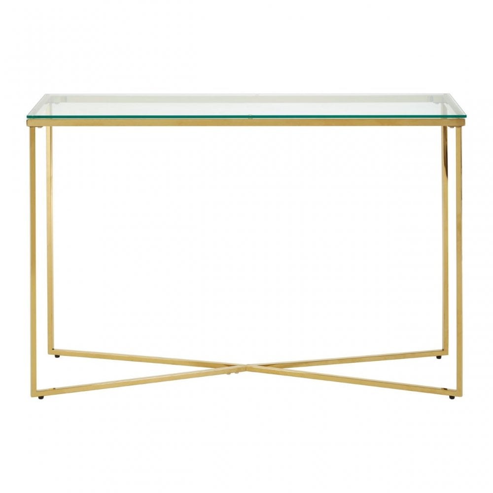 Allure Cross Base Console Table, Gold