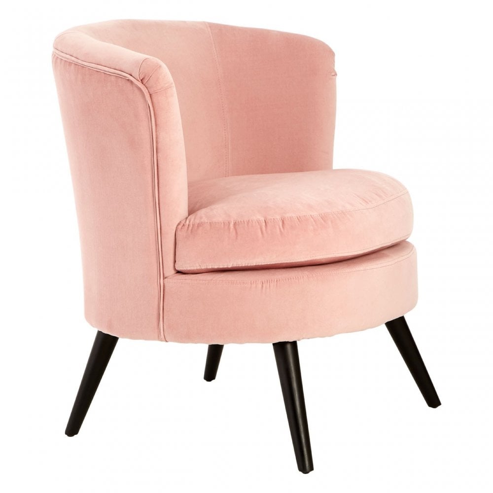 Round Light Pink Plush Velvet Armchair, Light Pink
