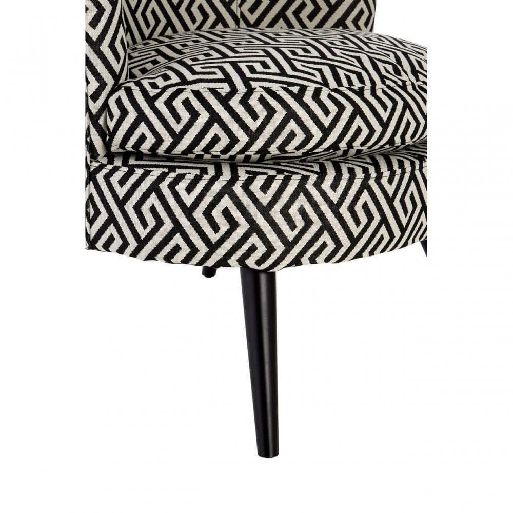 Round Black and White Greek Key Armchair, White