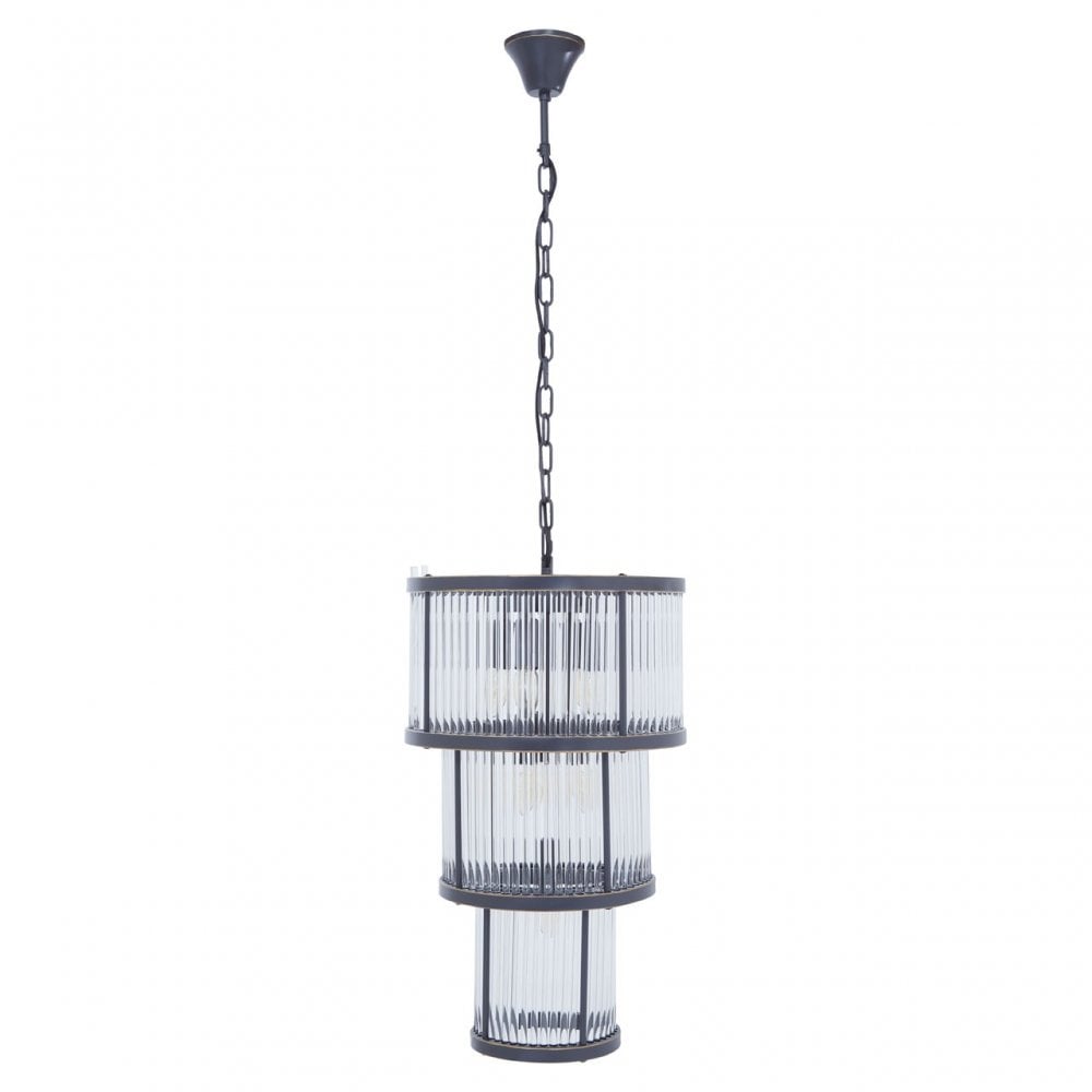 Salasco 3 Tier Black Finish Glass Chandelier, Black