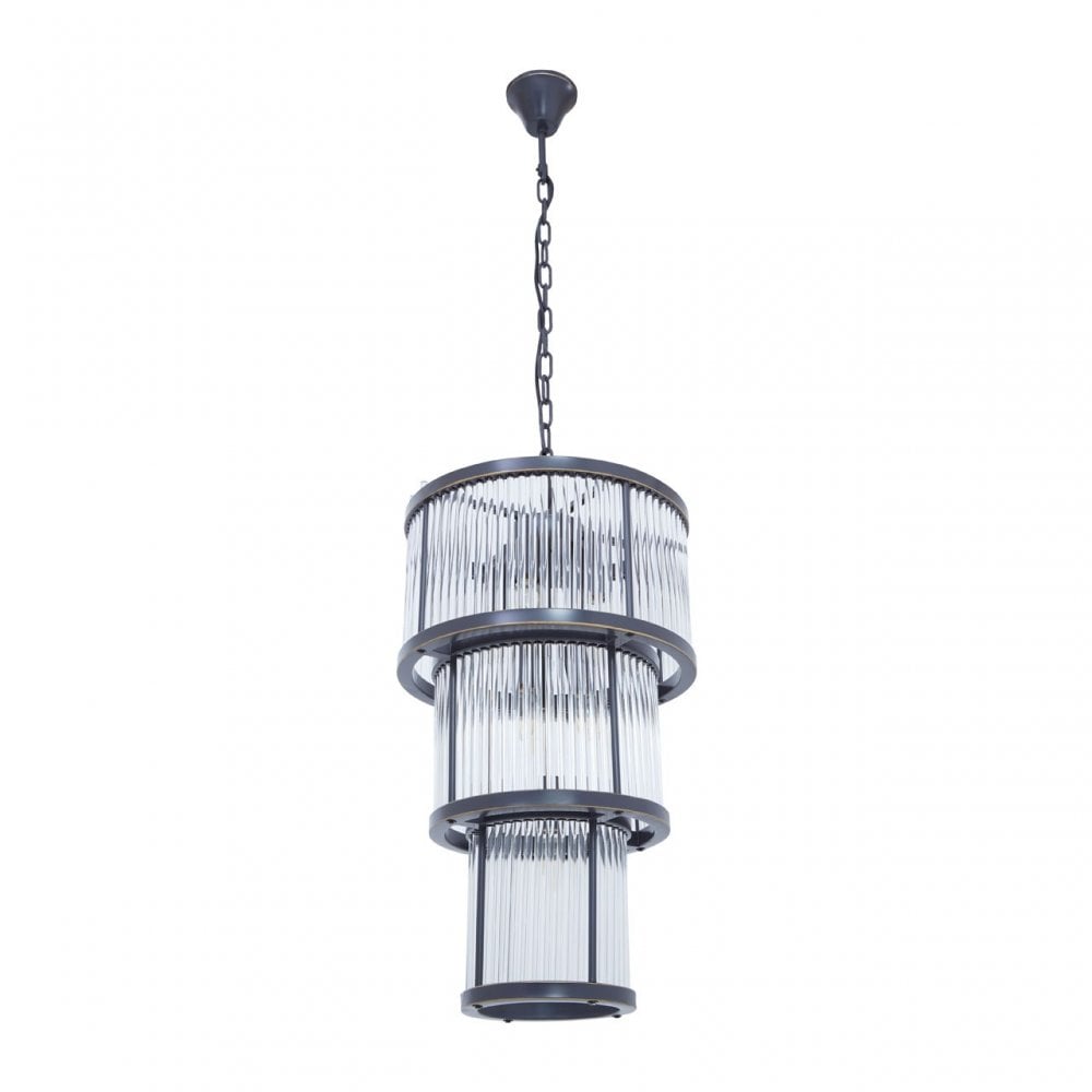 Salasco 3 Tier Black Finish Glass Chandelier, Black