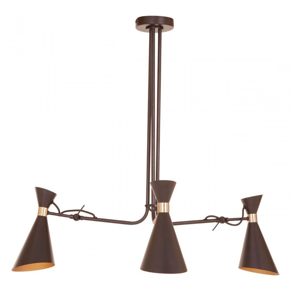 Linox 3 Shade Black And Gold Bent Arm Pendant, Black