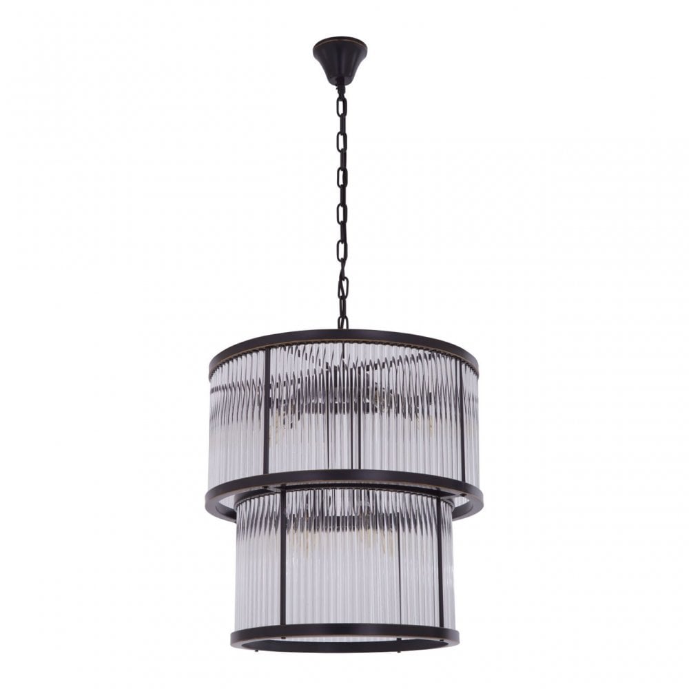 Salasco 2 Tier Antique Black Glass Chandelier, Black