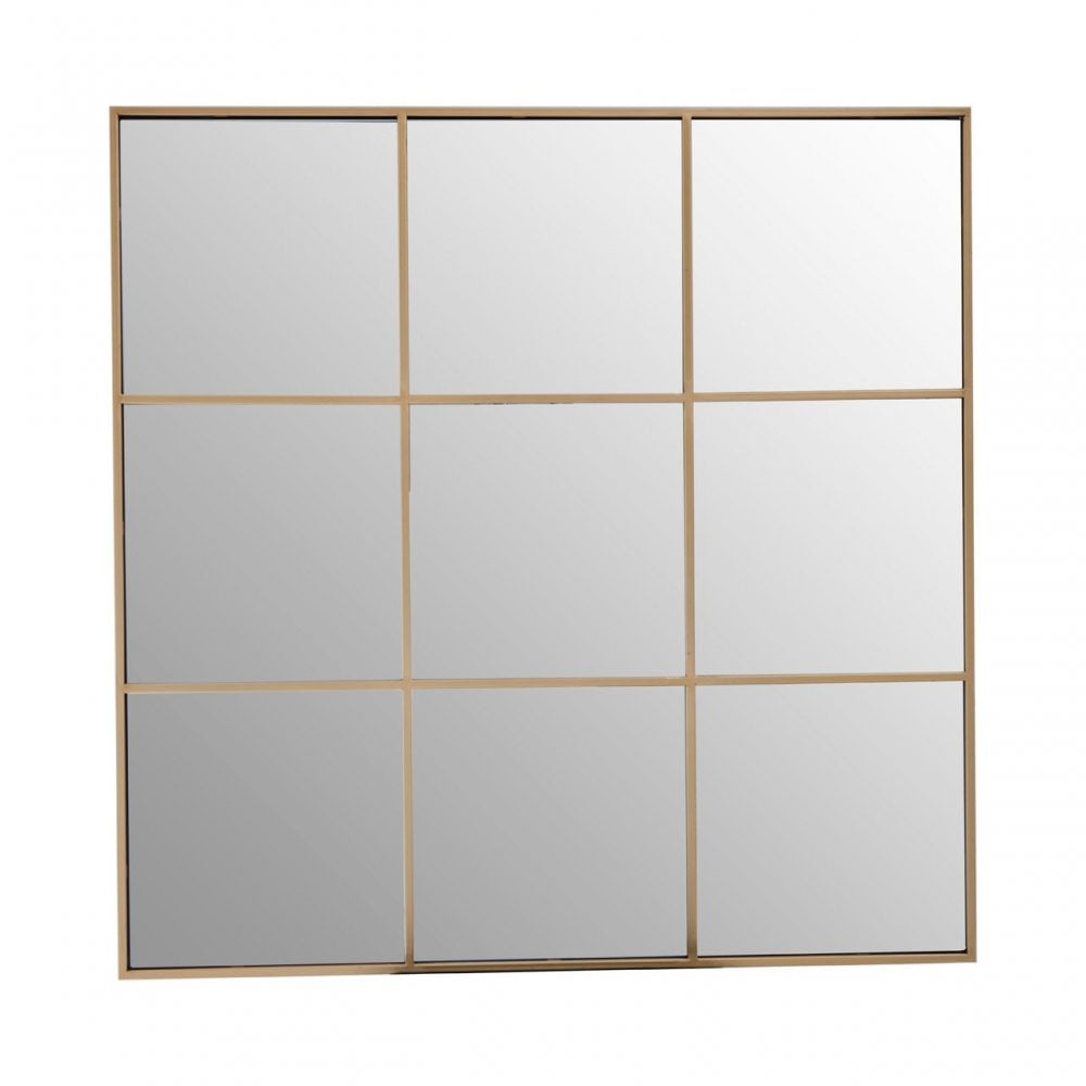 Grid Wall Mirror With Gold Finish Frame, Gold