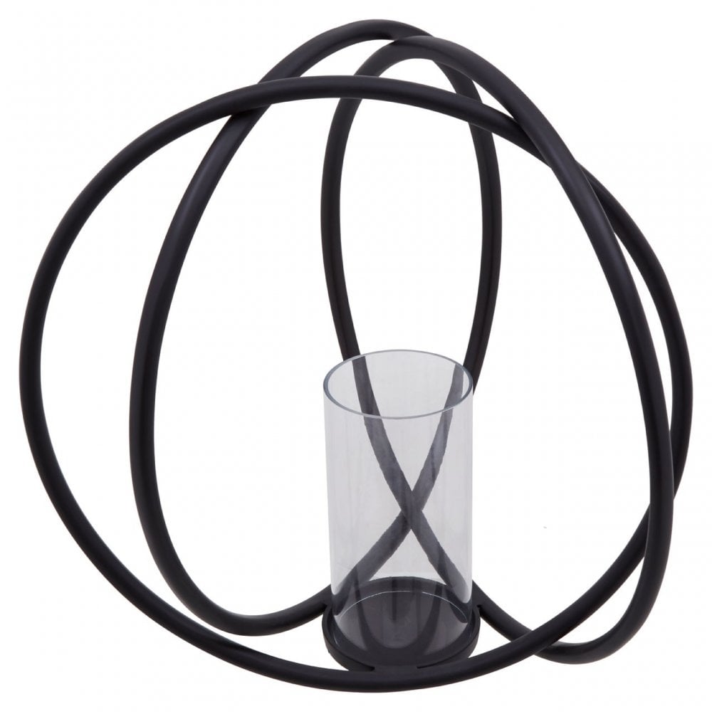 Aura Matte Black Large Candle Holder, Black