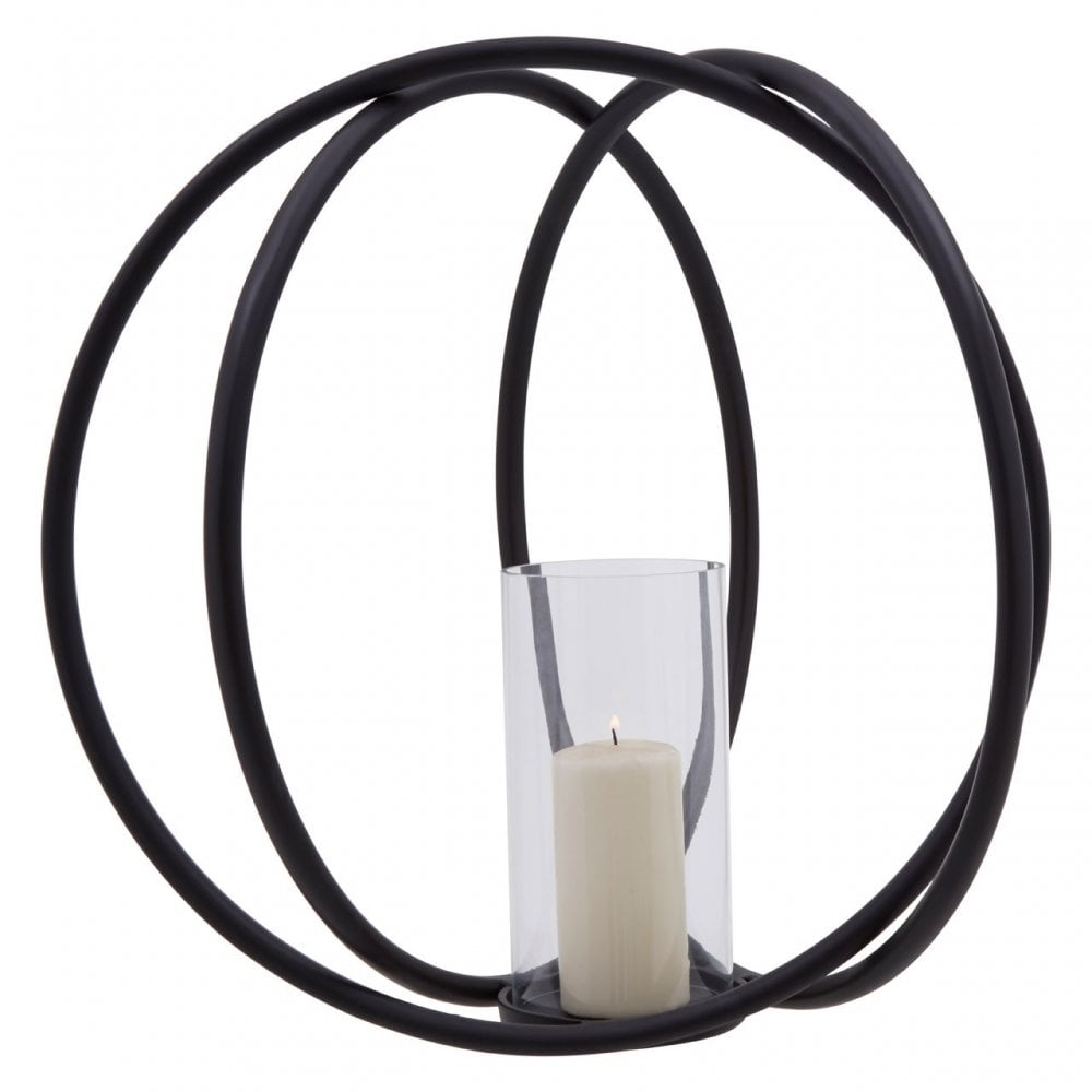 Aura Matte Black Large Candle Holder, Black