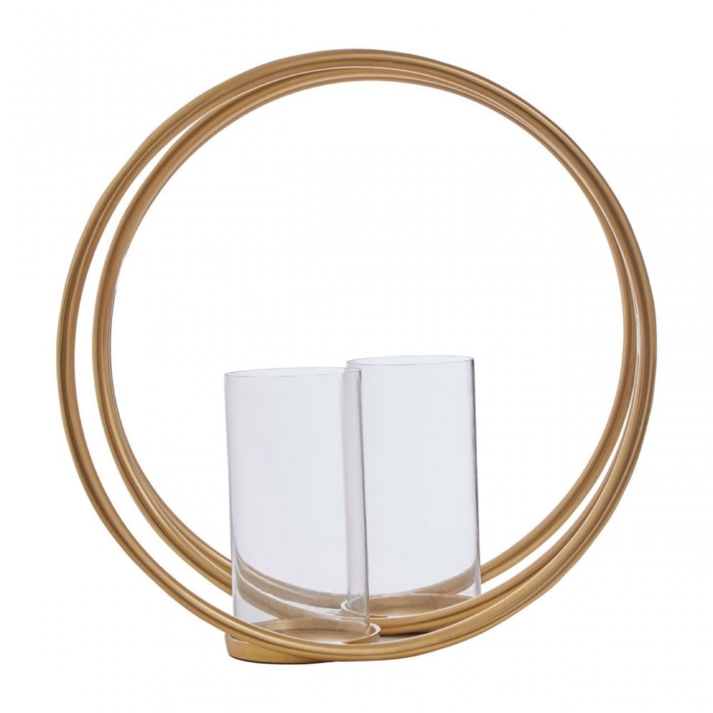 Aura Large Gold Double Candle Holder, Gold