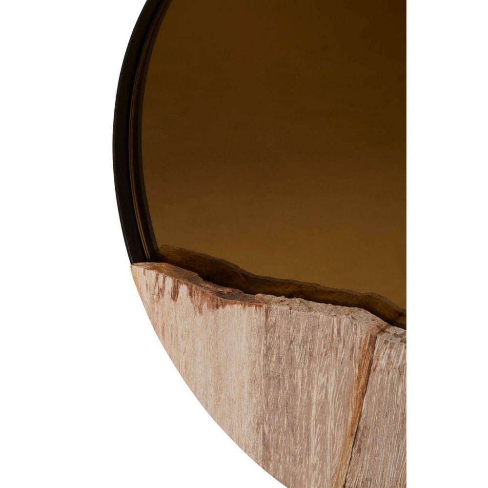 Relic Petrified Wood Tile Small Round Mirror, Gold