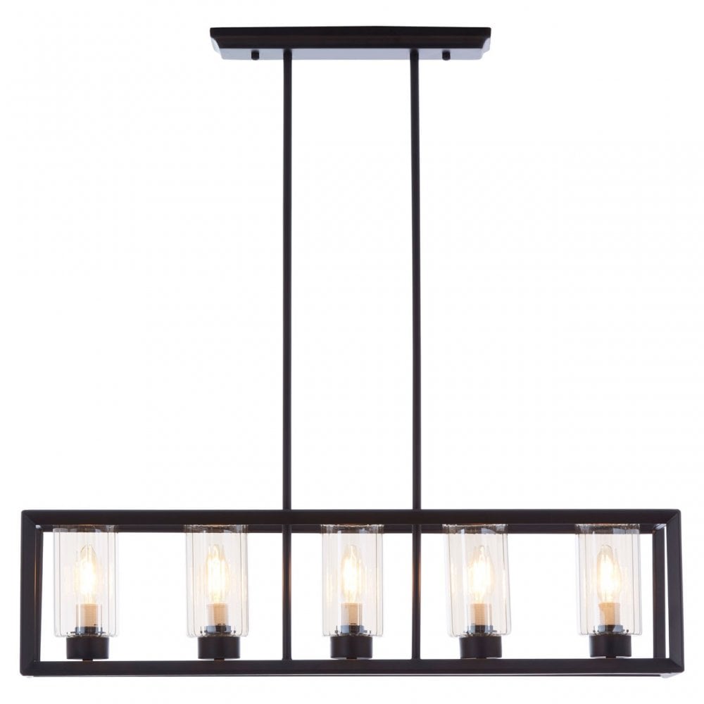 Aliko 5 Bulb Matte Black Pendant Lamp, Brown