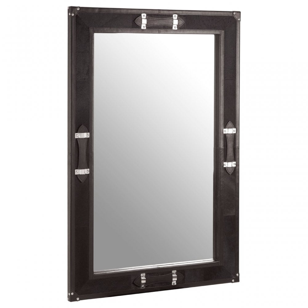 Kensington Townhouse Leather Frame Mirror, Black