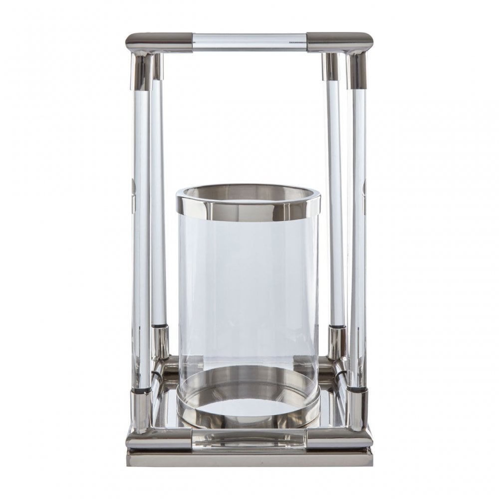 Lucita Large Silver Finish Lantern, Silver