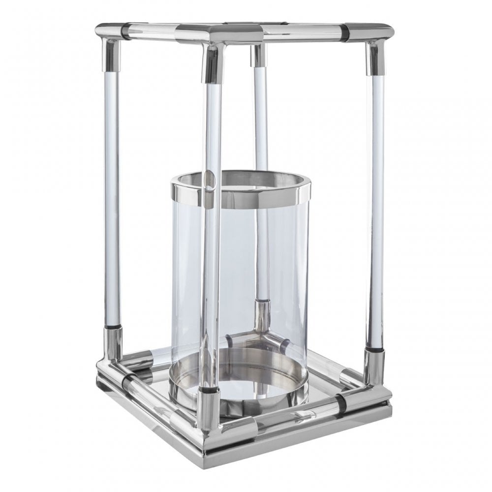 Lucita Large Silver Finish Lantern, Silver