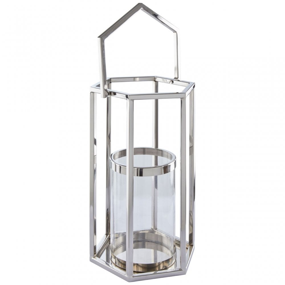 Herber Large Silver Hexagonal Lantern, Silver