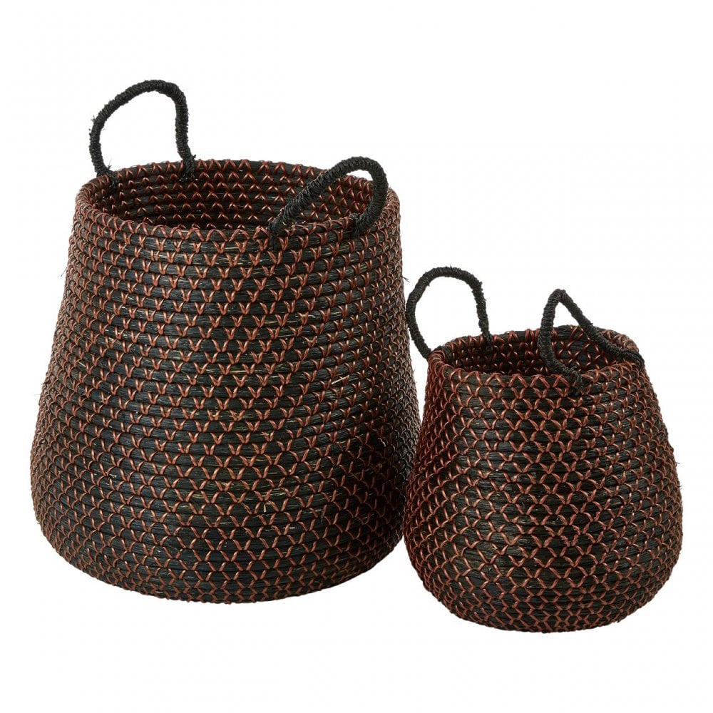 Bora Set Of 2 Round Storage Baskets, Black