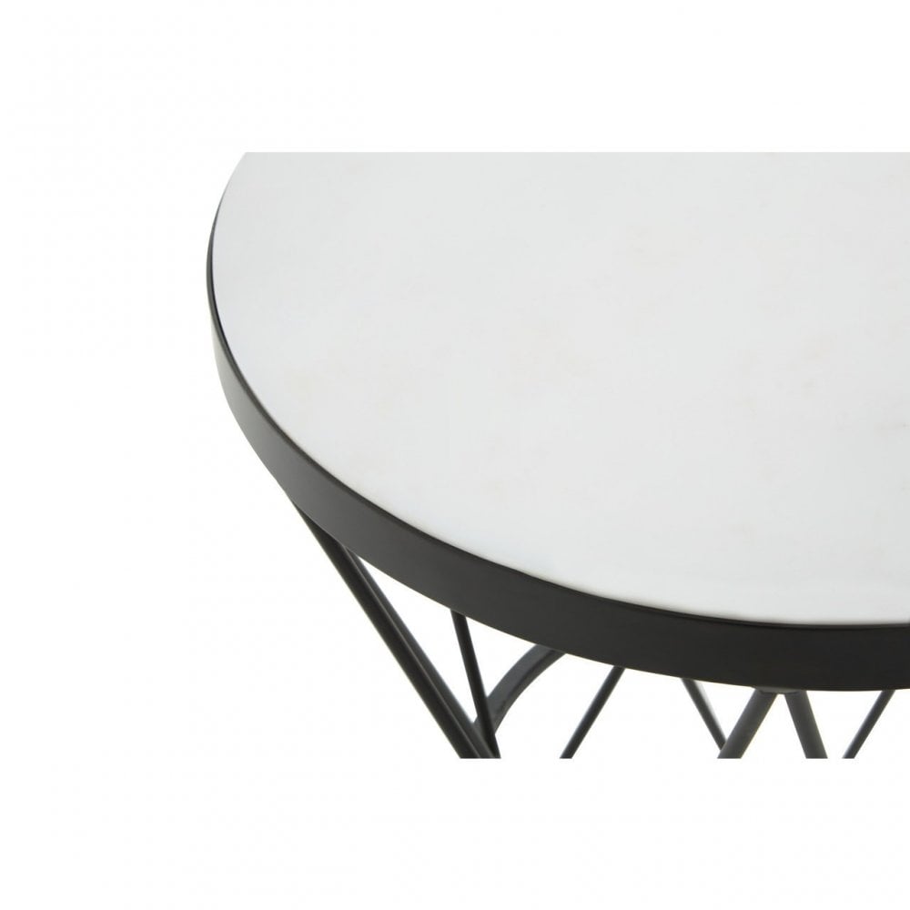 Shalimar Round White Marble Top Side Table, Black