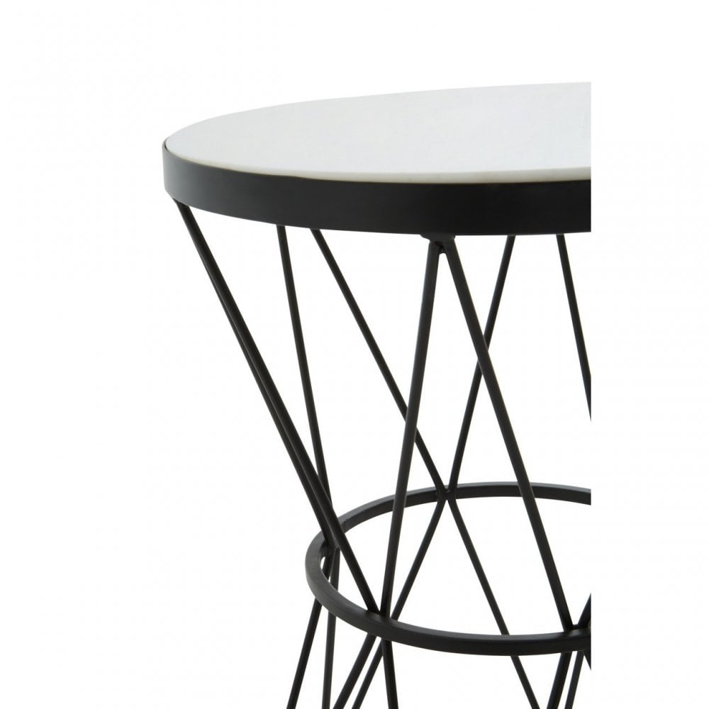 Shalimar Round White Marble Top Side Table, Black
