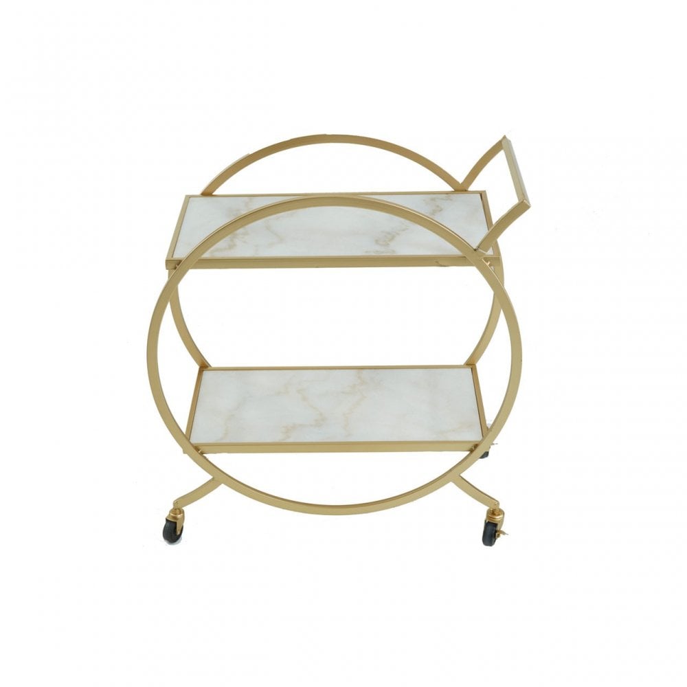 Avantis White Marble And Gold 2 Tier Trolley, Cream