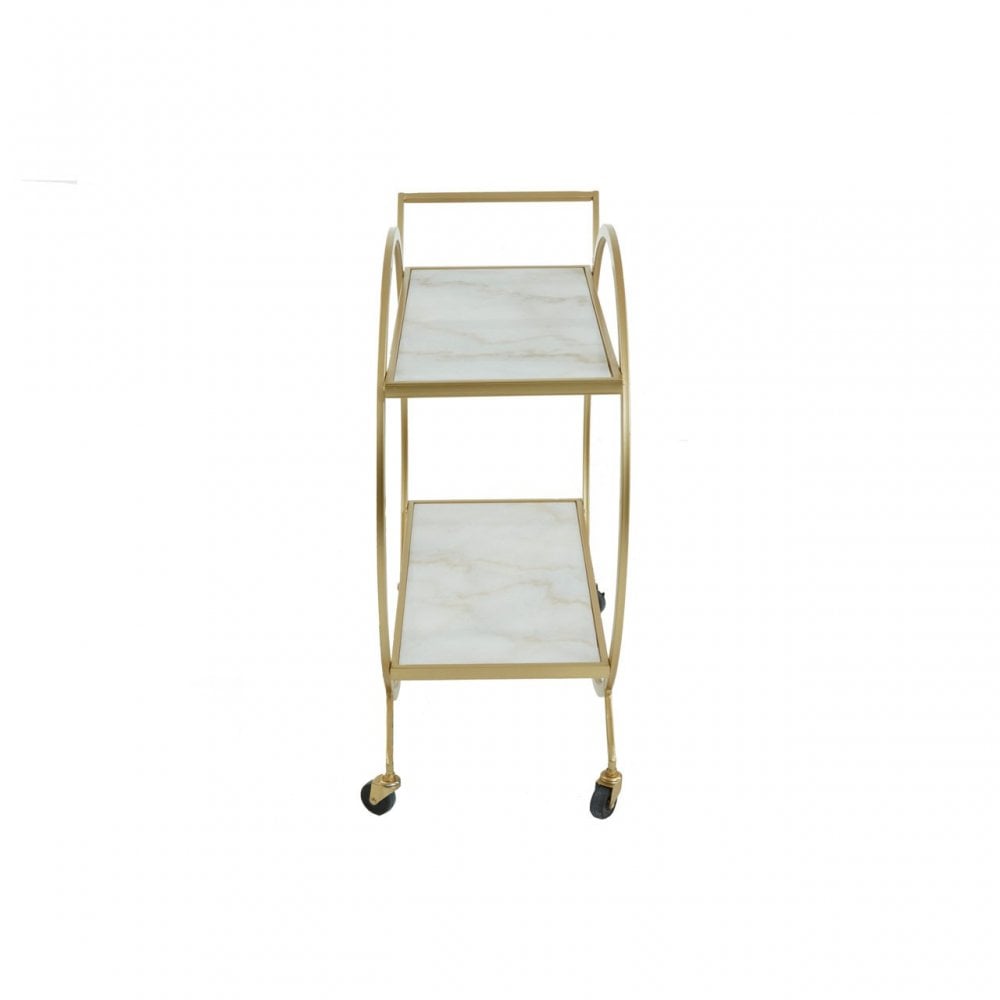 Avantis White Marble And Gold 2 Tier Trolley, Cream