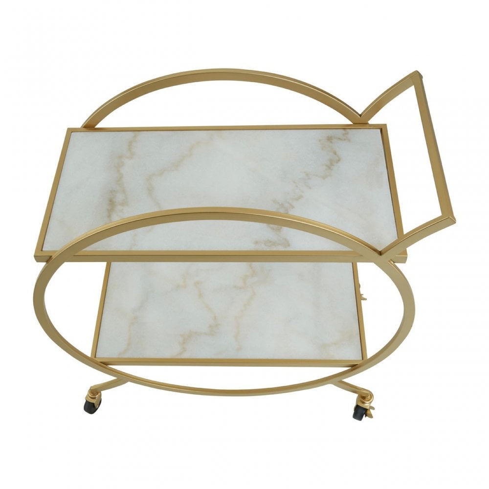 Avantis White Marble And Gold 2 Tier Trolley, Cream