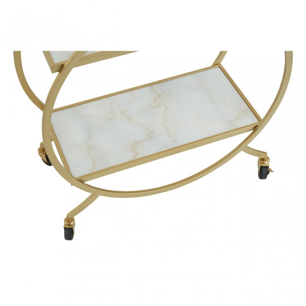 Avantis White Marble And Gold 2 Tier Trolley, Cream