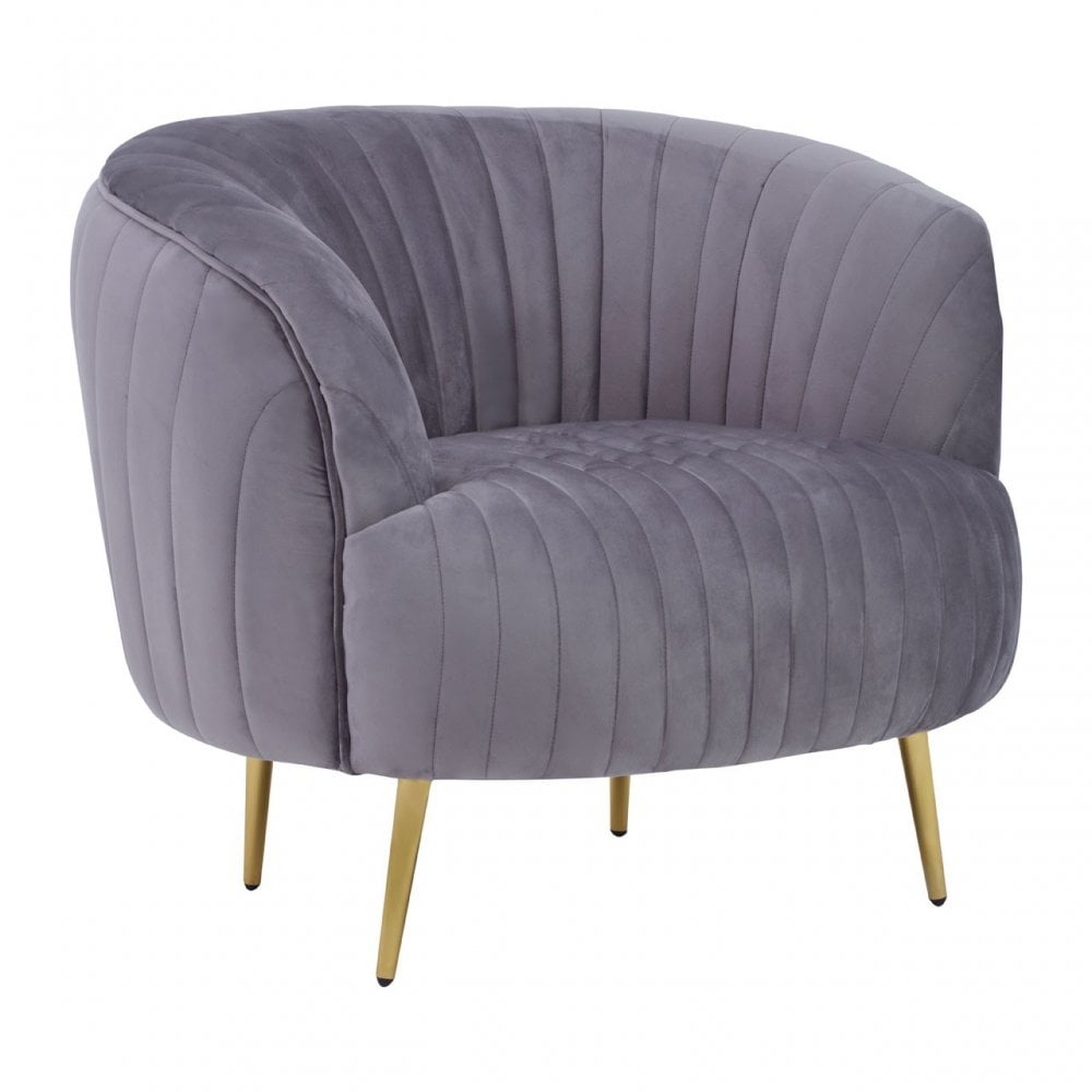 Florina Grey Velvet Chair With Gold Legs, Grey