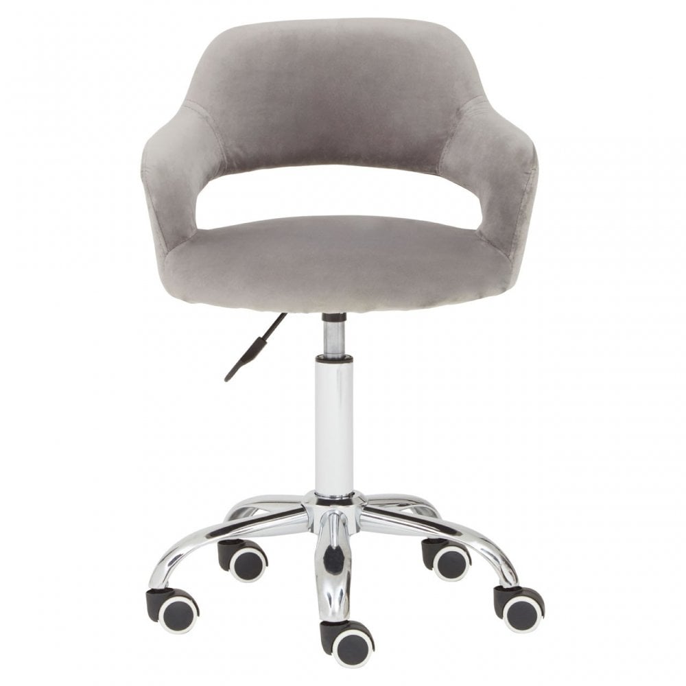Grey Velvet Home Office Chair with Curved Back, Grey