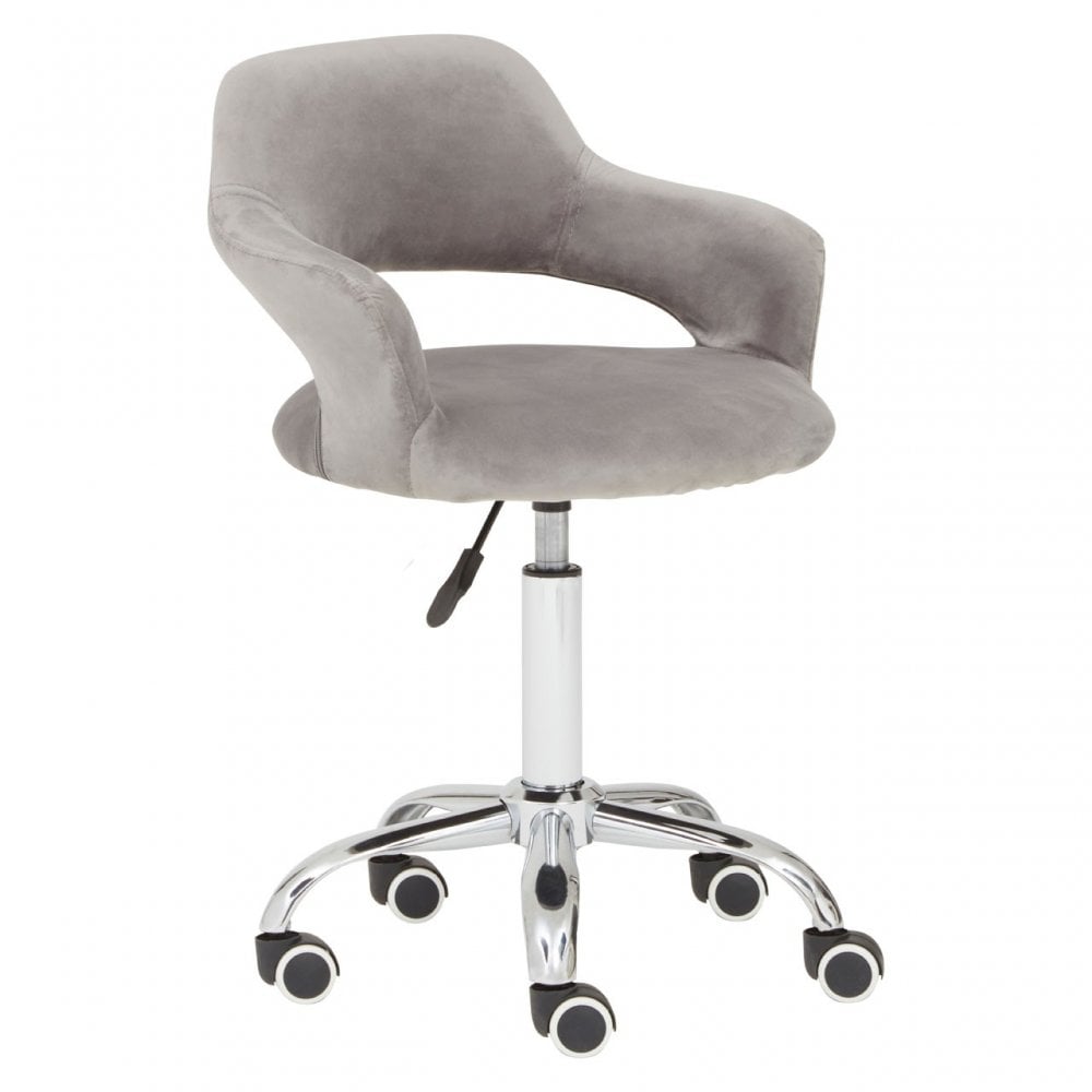 Grey Velvet Home Office Chair with Curved Back, Grey