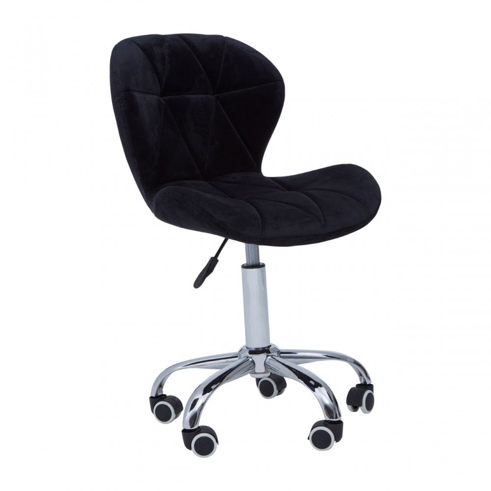 Black Velvet Home Office Chair with Swivel Base, Black