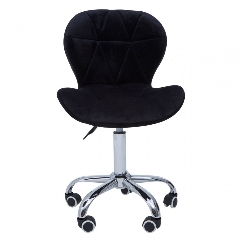 Black Velvet Home Office Chair with Swivel Base, Black