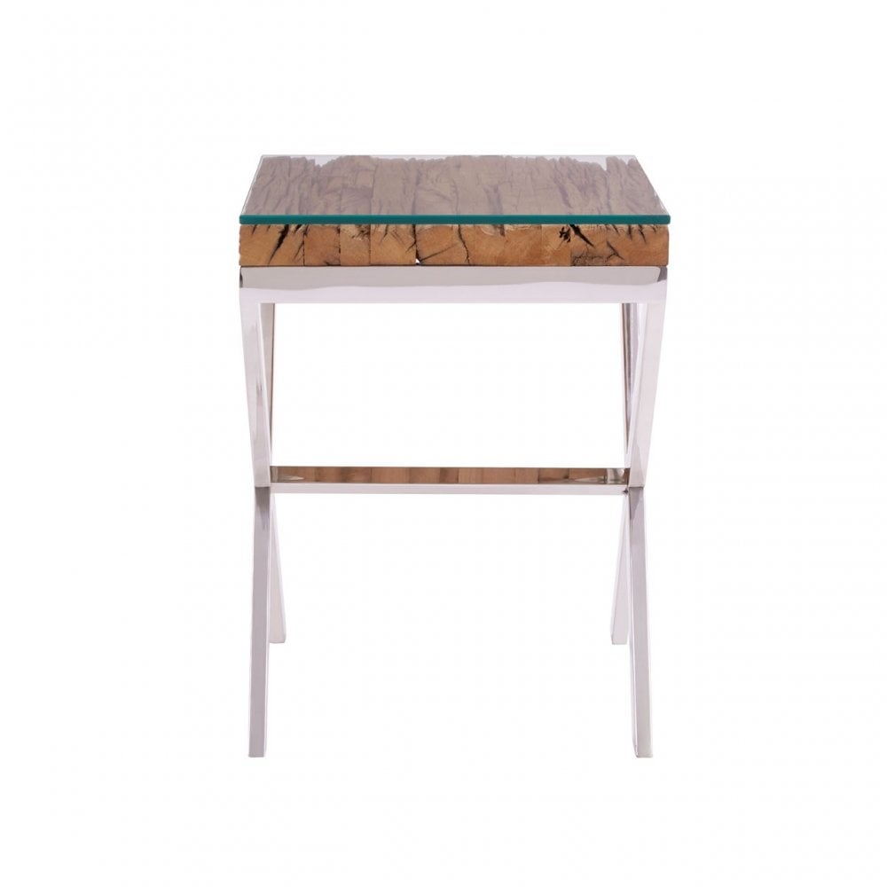 Kerala Natural Top Side Table With Cross Base