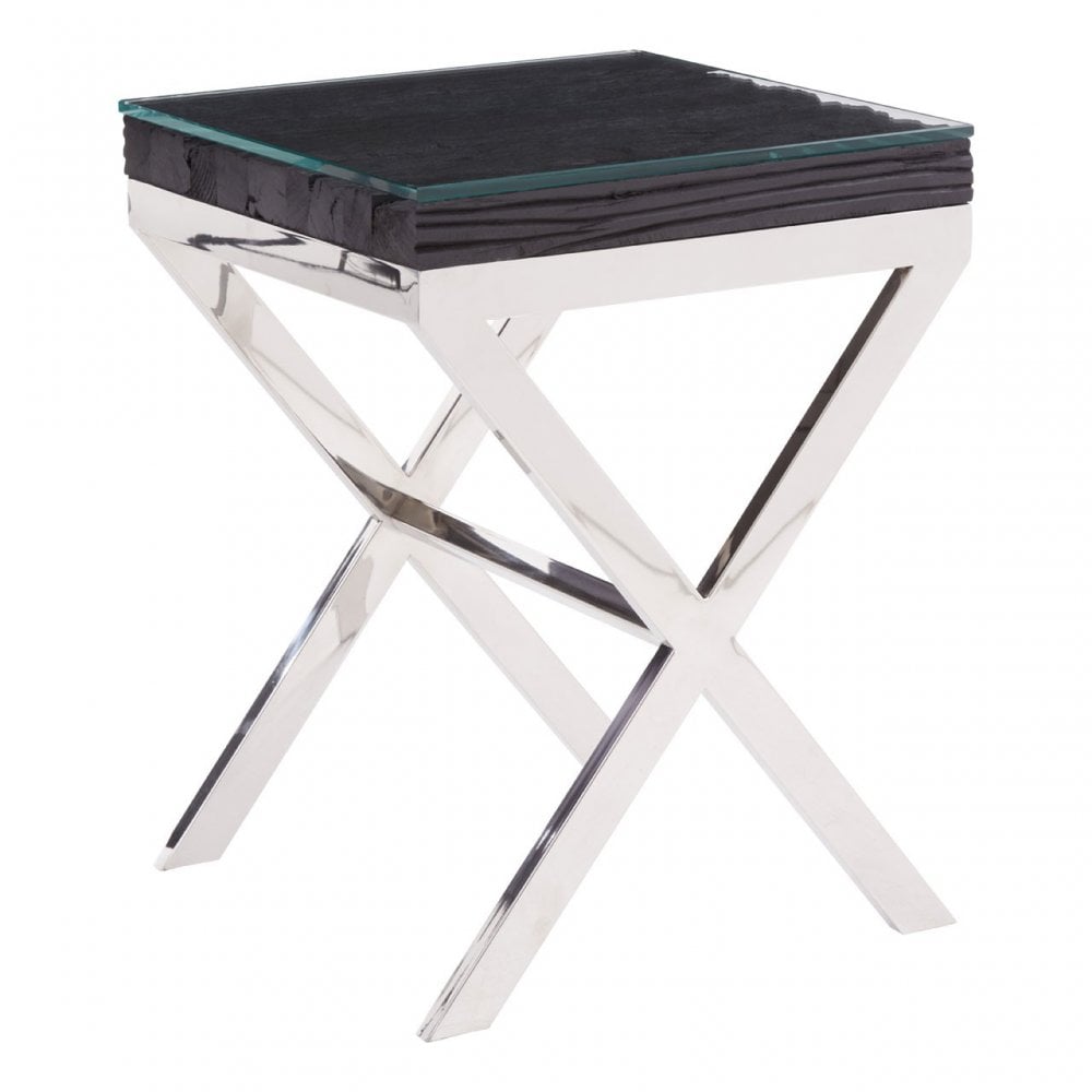 Kerala Black Top Side Table With Cross Base