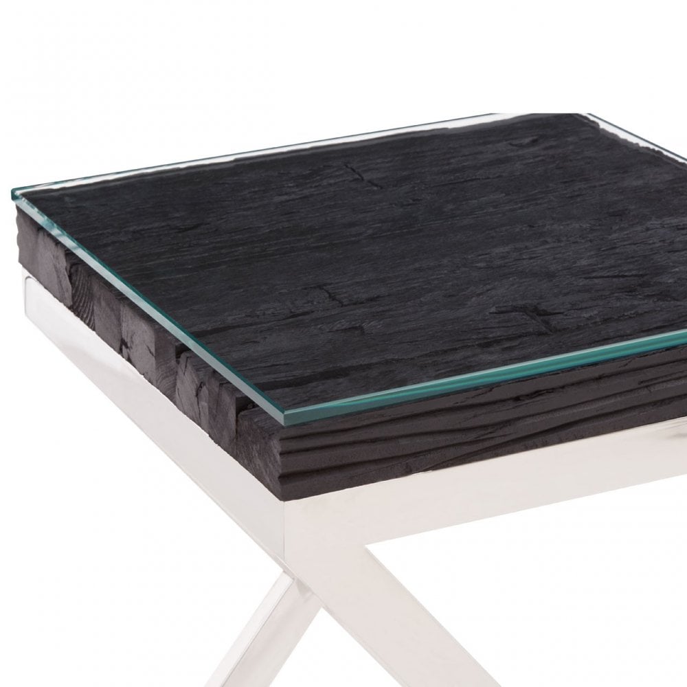Kerala Black Top Side Table With Cross Base