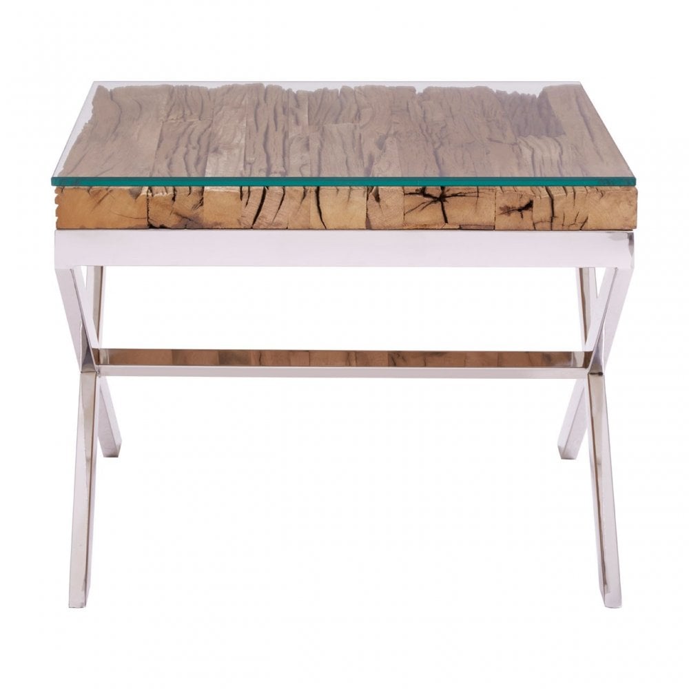 Kerala Natural Top End Table With Cross Base